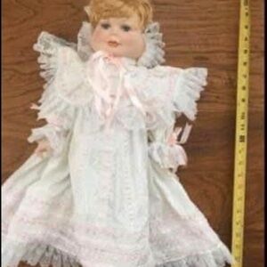 Vintage-Style Kids Doll in White and Pink Lace Dress
3 faced doll